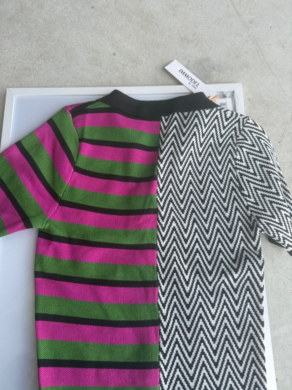 Graphic Half-&-Half Knit Top in Black, White, Green & Pink - Picture 7 of 7